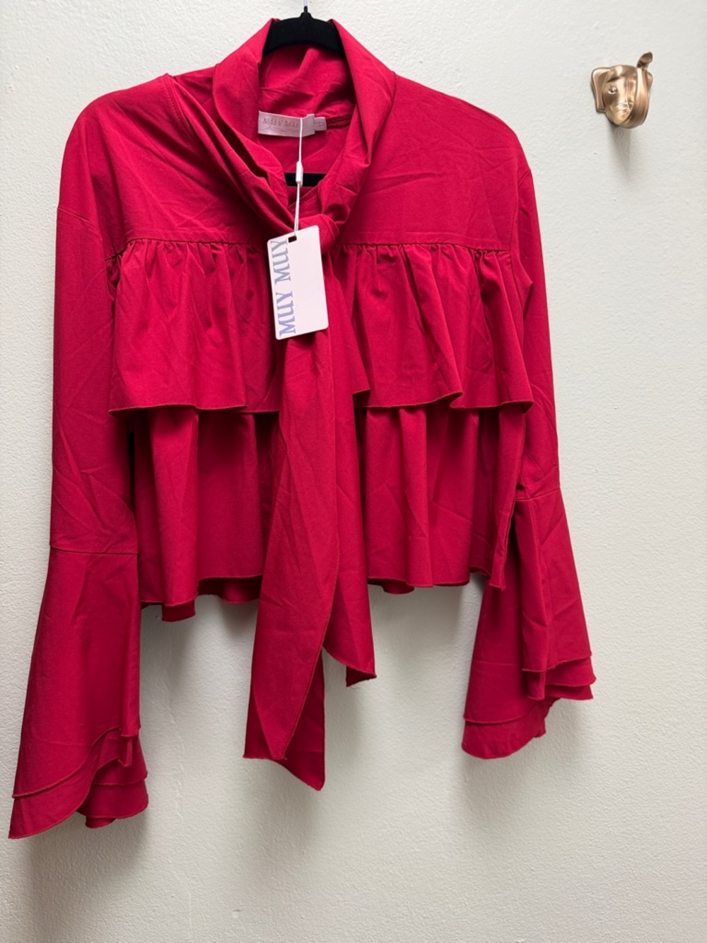 Tie-Neck Ruffle Blouse in Fuchsia